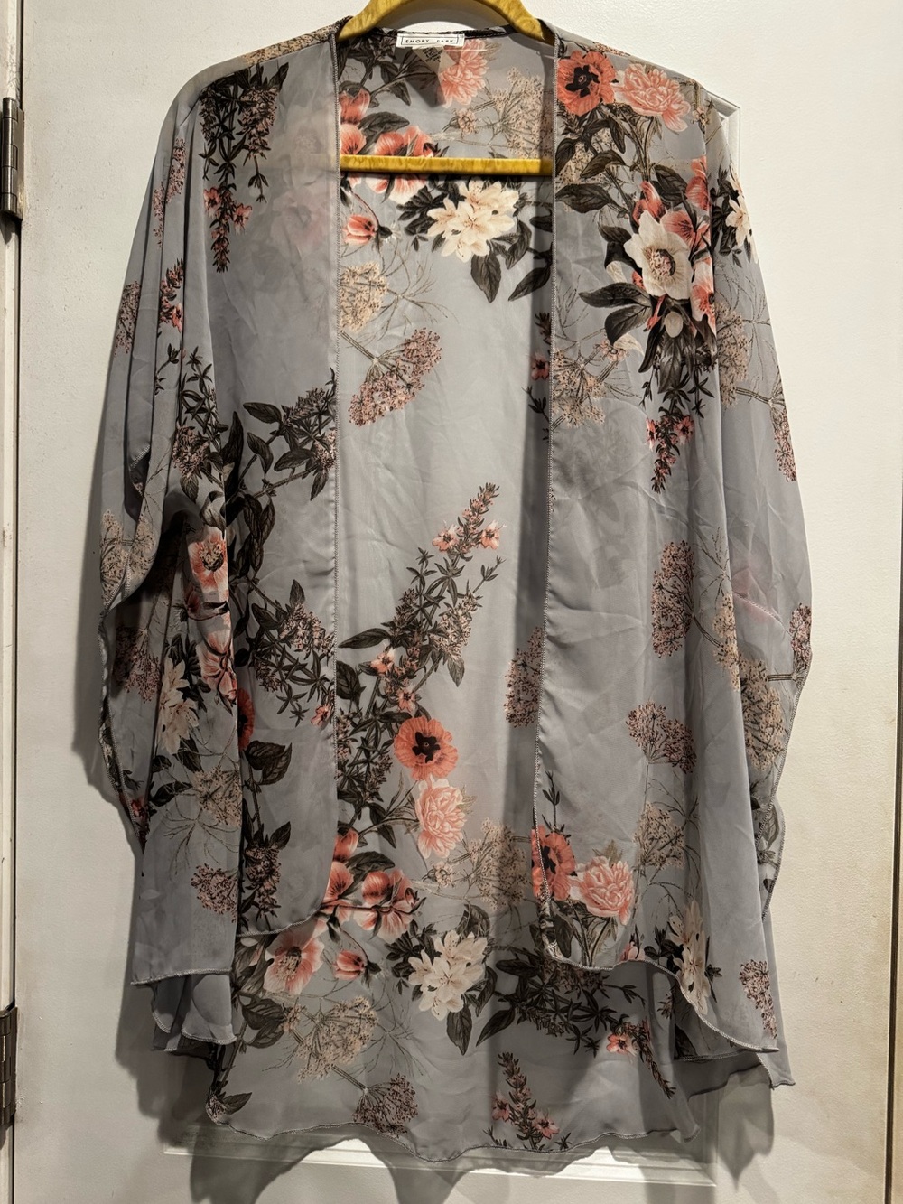 emory park Gray Floral Sheer Cardigan